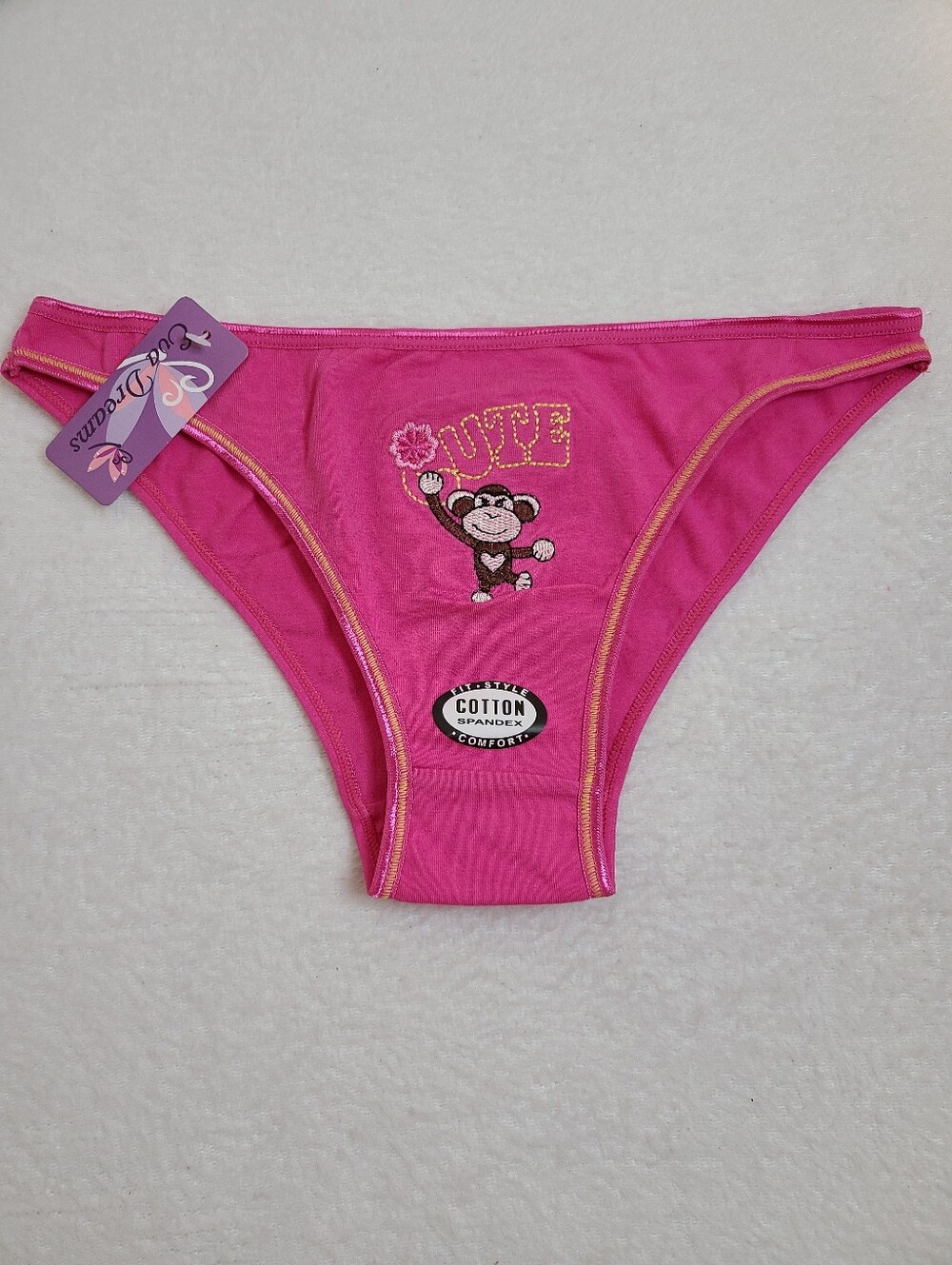 Vintage Y2K Retro Cute Monkey Embroidered Cotton Bikini Panty Size M